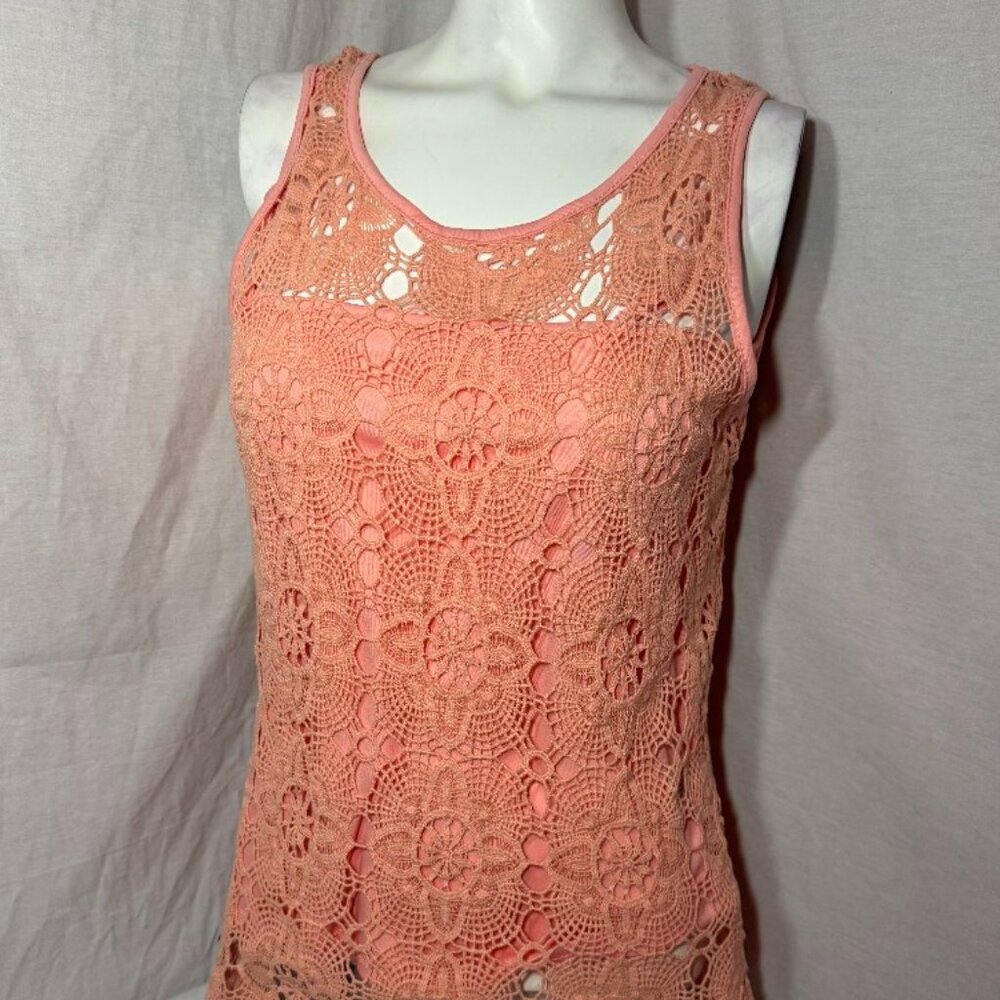 Womens Willi Smith Lace Sleeveless Peach Pink Tank Top Size Medium